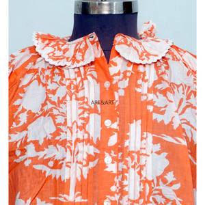 Top Vintage Indian Style Sweet Floral Print 100% Cotton Washable Casual Feminine Touch Frilled O-Neck Regular Half Sleeve <b>Tunic</b> - Product Image 3