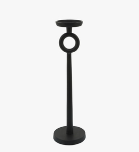 Modern Matte <b>Black</b> <b>Pillar</b> <b>Candle</b> Holder with Unique Ring Design and Round Base for Elegant Minimalist Tabletop Decor Statement - Product Image 3