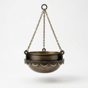 Maceta Colgante Redonda de Latón Antiguo de 22 cm Hecha a Mano con Cadena Zaria de Seisenta Centímetros de Largo, Hecha en India para Decoración del Hogar y Hoteles - Product Image 1