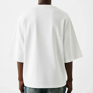 T-shirt en coton blanc surdimensionné de haute qualité pour homme, manches courtes, col rond, imprimé lettres, style décontracté, logo frontal, tissu jersey - Product Image 5