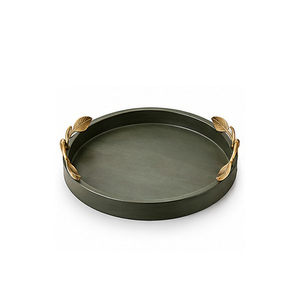 Plateau de rangement rond en bois avec poignées noires, finition vernie, design minimaliste pour utilisation sur table, à un seul niveau, 23x21cm - Product Image 2