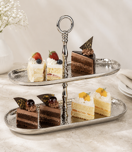 2 <b>Tier</b> Hammered Aluminium Handmade Oval <b>Cake</b> Stand Decorative Handle Dishwasher Safe for Home Dining Table Food Snack Dessert - Product Image 3