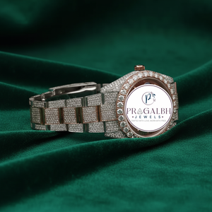นาฬิกา Pragalbh Jewels หรูหราประดับเพชรเต็มหน้าปัด สไตล์ฮิปฮอป นาฬิกาควอตซ์อนาล็อก สายสแตนเลสสตีล สำหรับผู้ชาย นาฬิกาโมอิสซาไนต์ - Product Image 1