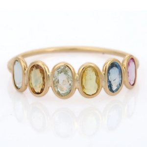 14K Solid Gold Bezel Setting Multi Sapphire Eternity Band Wedding Ring - Product Image 2