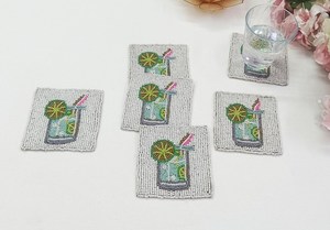 Cute Beaded Cocktail Coasters 1 Piece Eco-Friendly Portable Luxury with Lemon Drink Design Washable <b>Bar</b> <b>Mats</b> for Drink Serving - Product Image 1