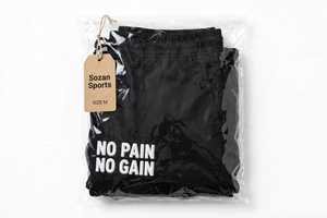 Shorts mi-taille noirs sportifs pour hommes en polyester/coton, taille élastique avec cordon de serrage, imprimé 'No Pain No Gain', décontractés pour l'été et la plage - Product Image 6