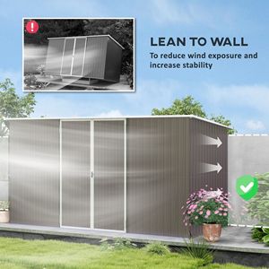 Capanno da Giardino 3,4m x 1,7m Grigio Chiaro in Metallo Zincato, Struttura Esterna Multiuso per Giardini, Cortili, Biciclette, Patio con Porta Chiudibile a Chiave - Product Image 5