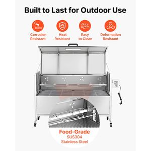 38W Outdoor Rotisserie Grill 132 LBS Capacity Charcoal Spit Roaster for Pig Lamb 4 Level <b>Heating</b> <b>Element</b> 132 LBS Capacity Wheels - Product Image 6