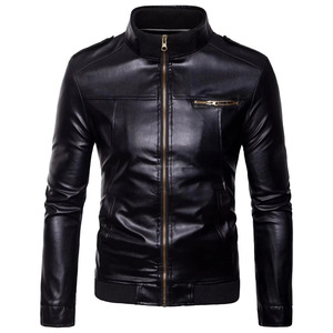 Printemps automne hommes veste en cuir PU veste mode Slim Fit col montant motos vêtements d'extérieur Moto Biker veste en cuir pour hommes - Product Image 3
