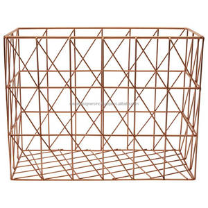 Juego de 3 cestas de almacenamiento rectangulares de madera y metal con organizador multiusos Chapado en cobre para lavandería, ropa de cocina, tapa de metal - Product Image 4