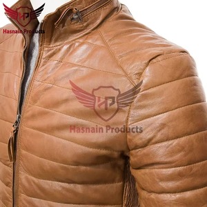 Chaqueta de Cuero Genuino para Hombre, Ajustada, Acolchada, de Piel de Vacuno, con Cuello Alto, Estilo Clásico, para Invierno - Product Image 3