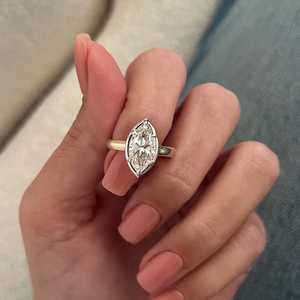 2 Carat Marquise Lab Grown Diamond <b>Unique</b> Prong Bezel Set Art Deco <b>Engagement</b> <b>Ring</b> , Two tone White Bezel , IGI Certified - Product Image 5