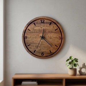 Horloge murale ronde en bois Art Déco faite à la main avec motif abstrait et géométrique, silencieuse, alimentée par piles, accessoire de décoration intérieure - Product Image 5
