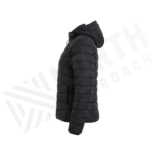Hooded Quilted Jacket Women Black Full Sleeve Winter Polyester Filling Zipper Closure Regular Length Solid Color - Product Image 3