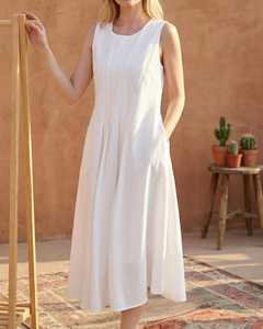 Vestido midi sin mangas para mujer, elegante vestido de verano con corte en A, vestido maxi blanco informal - Product Image 4