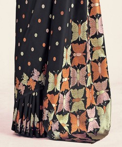 Black Digital Printed Silk Saree With <b>Butterfly</b> Pattern Traditional Indian Wedding Wear For Women - Product Image 5