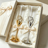 Ensemble de verres de luxe pour mariage, flûtes à toast à double paroi soufflées à la main, avec bordure en cristal et décorations en forme de cœur