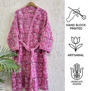 Peignoir de luxe en coton gaufré rose imprimé en bloc, écologique, pour femme, idéal pour les voyages, séchage rapide, pour spa, hôtel, vente au détail - Product Image 3