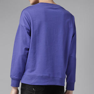 Sweat-shirt à col rond pour femme, couleur unie violet, manches longues, décontracté, tricoté, 100% coton, respirant, vêtements d'automne - Product Image 2