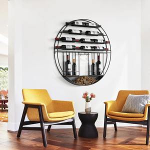 Moderno Estante de Vino Circular de Metal Industrial para Montar en la Pared con Soporte para Copas y Almacenamiento de Corchos - Product Image 2