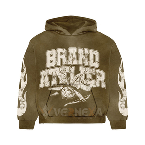 Chándal de invierno personalizado de algodón grueso con estampado serigrafiado, efecto desgastado y parches. - Product Image 2