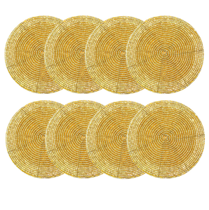 Juego de 8 Posavasos Rojos con Cuentas Doradas, Posavasos Bordados, Artesanía con Cuentas, Posavasos Hechos a Mano - Product Image 1