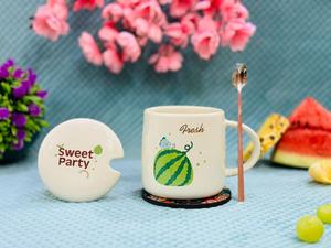 ชุดแก้วลายผลไม้ แก้วชาพร้อมช้อน แก้วกาแฟลายผลไม้ แก้วเซรามิกมีฝาปิด แก้วมีฝาปิดและช้อน - Product Image 3