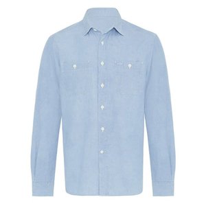 Chemise de travail pour homme en coton bleu clair à manches longues, haute visibilité, coupe-vent, respirante, ODM - Product Image 6