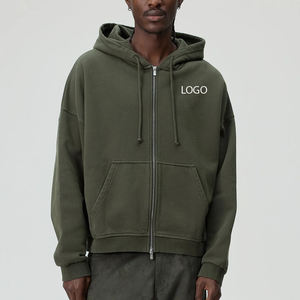 Vente en gros : Sweat à capuche zippé oversize pour homme, coupe carrée décontractée / Sweat à capuche uni pour homme, style épuré à épaules tombantes, décontracté pour le quotidien 2026 - Product Image 1