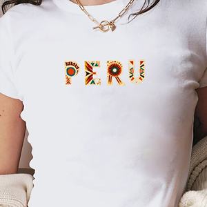 Camiseta Corta de Moda para Mujer, Tejida, Ajustada, con Estampado Geométrico de Letras Y2K, PERÚ - Product Image 2