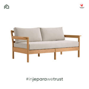 Sofá Moderno de Madera de Teca Sólida de 2 Plazas con Cojines Tapizados en Beige para Sala de Estar, Villa, Hotel, Resort - Product Image 3