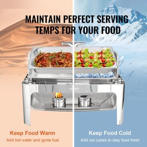 9 Qt Roll Top Stainless Steel Chafing Dish <b>Buffet</b> Set Half Size Pans Rectangle Catering Warmer <b>Server</b> for Vis - Product Image 5