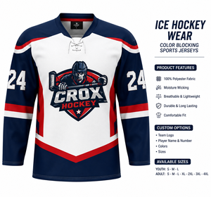เสื้อฮอกกี้ใหม่ปี 2026 ระบายอากาศได้ดี แห้งเร็ว ต้านเชื้อแบคทีเรีย พิมพ์ลายดิจิทัลตามสั่ง สีสันตัดกัน โลโก้ทีม สำหรับทุกเพศ ฮอกกี้น้ำแข็ง 100% - Product Image 1