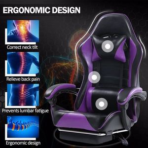 Ergonomic PU Leather <b>Gaming</b> <b>Chair</b> with Footrest Reclining Gamer Office <b>Chair</b> with Lumbar Support <b>for</b> <b>Adults</b> - Product Image 6