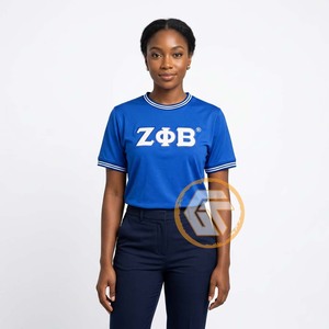 เสื้อยืดผู้หญิง Zeta Phi Beta แบบถัก ทอจากวัสดุรักษ์โลก สีน้ำเงิน 1920 ผลิตจากโพลีเอสเตอร์/คอตตอน ผสมผสานกัน ป้องกันรอยยับ แห้งเร็ว - Product Image 4