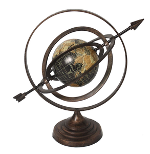 Antiqued metallic armillary sphere globe mounted on a tall four-leg stand, available at wholesale prices. - Product Image 3