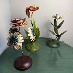 Mother’s day gift Vintage-Style Metal Flower <b>taper</b> <b>Candle</b> Holder Hand-Painted - Product Image 1