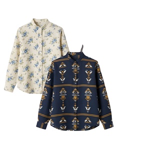 Chemise à manches longues à col bandeau personnalisé pour femmes Chemisier décontracté à manches roulées en tissu flamboyant doux à imprimé tribal géométrique OEM - Product Image 1