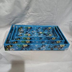 Ensemble 3 plateaux de service en bois imprimés décoratifs écologiques faits à la main, élégants et fonctionnels, multi-usages pour la cuisine à domicile. - Product Image 1