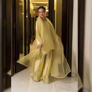 Robes pour femmes indiennes et pakistanaises, Farshi Shalwar Kameez, tissu 100% soie écologique, vêtements formels et décontractés, longueur genou, coupe en A - Product Image 4