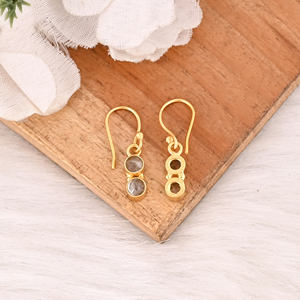 Elegant Two Stone Prehnite Brass Gold Plated <b>Hook</b> <b>Earrings</b> for Women - Product Image 5
