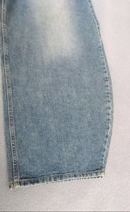 Pantalon en jean bleu unisexe ample de haute qualité, vintage, personnalisé, en coton, avec lavage à l'acide et impression à l'encre - Product Image 4