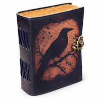 NEW ERA Carnet vintage fait main en cuir marron, avec motif corbeau en relief, papier à bords festonnés, reliure cousue, couverture rigide, cadeau