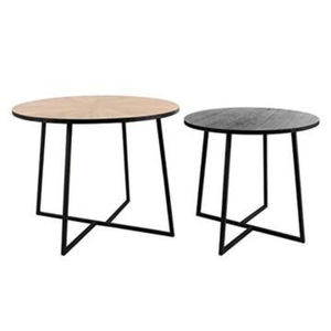 Set Of 2 Round Shape Metal And Wooden Coffee <b>Table</b> Black & <b>Brown</b> Finished For Home Living Room Decorative Furniture - Product Image 1