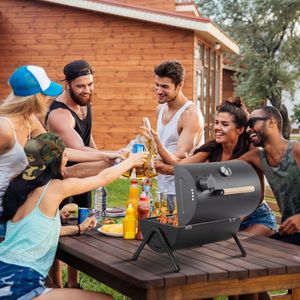 Portatile compatto da tavolo barbecue con manico in legno da campeggio all'aperto termometro per griglia a carbone per la cucina in giardino - Product Image 3