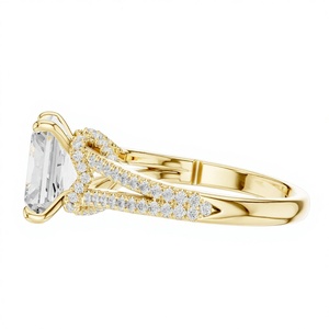Bague de luxe en or jaune avec diamant taille émeraude certifié IGI, plaqué rhodium, pour femme - Bijou élégant pour fiançailles, mariage et soirées - Product Image 2