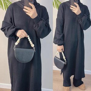 Ropa Islámica de Invierno, Abaya de Tela de Punto, Conjunto de 2 Piezas, Top y Pantalones, para Mujeres Musulmanas Tradicionales - Product Image 6