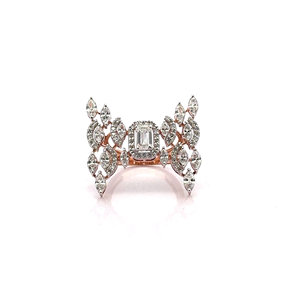 Luxury 14K Rose Gold Emerald Cut Diamond Halo <b>Ring</b>, Unique Marquise Leaf Wing <b>Statement</b> <b>Ring</b>, Bridal Engagement Fine Jewelry - Product Image 1