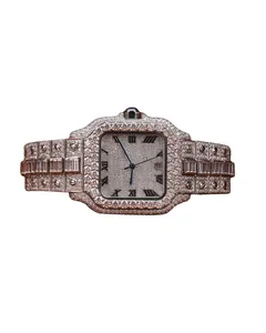 Montre de luxe antique style hip-hop, sertie de moissanite VVS, en or blanc, avec diamants taille ronde, cadeau d'anniversaire pour homme - Product Image 1
