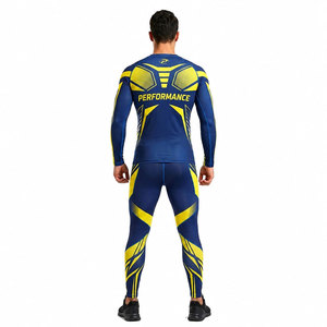 Ensemble de rashguard de compression bleu et jaune pour homme, manches longues, séchage rapide, en spandex et polyester, vêtements de sport - Product Image 3